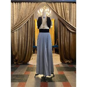 vintage 1970s 2 piece maxi skirt and cropped vest, accordion pleat gingham, xs